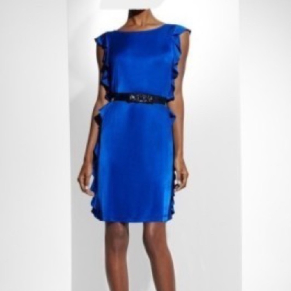 BCBGMAXAZRIA Blue Side Ruffle Dress